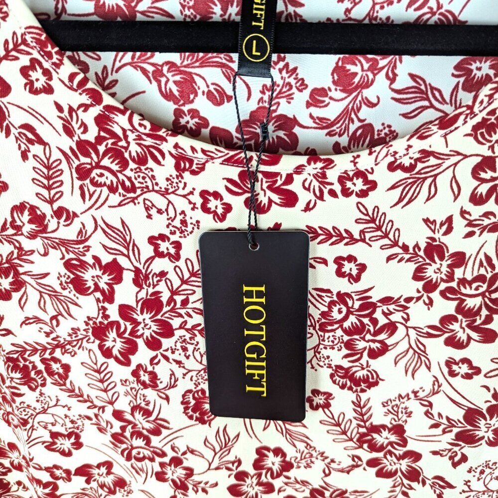 NEW Hotgift Red/Cream Floral Blouse - Large - Picture 2 of 6
